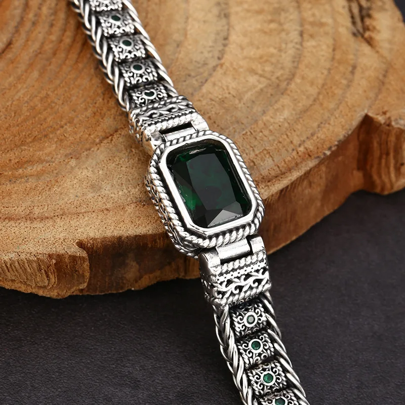 925 Sterling Men'S And Women'S Grass Pattern Rotating Woven Bracelet Thai Silver Jewelry
