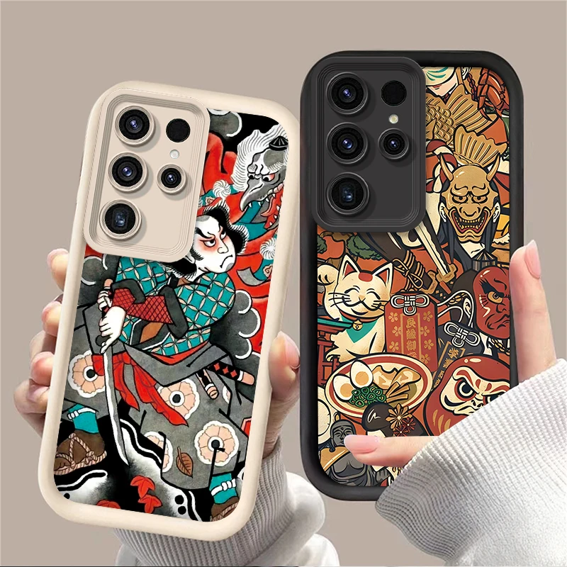 Ukiyo-e Ghost Samurai Sea Wave Case for Samsung Galaxy S25 S24 S23 Ultra S22 S21 Plus FE 5G A54 A34 A14 A73 A53 A33 5G Cover