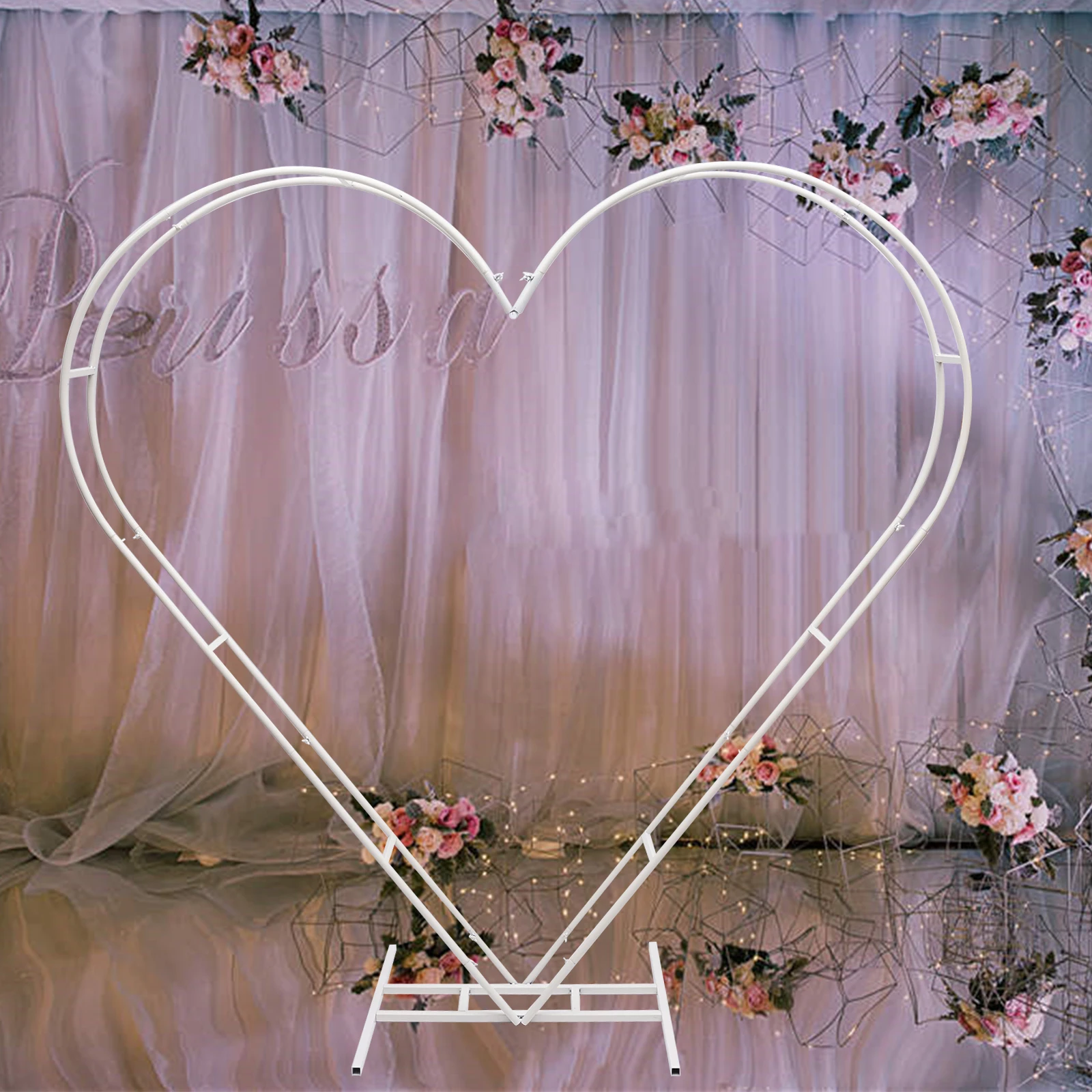 Heart-Shaped Wedding Arch Metal Stand Flowers Balloon Frame Backdrop Decor Rack For Wedding/Party Free Standing White