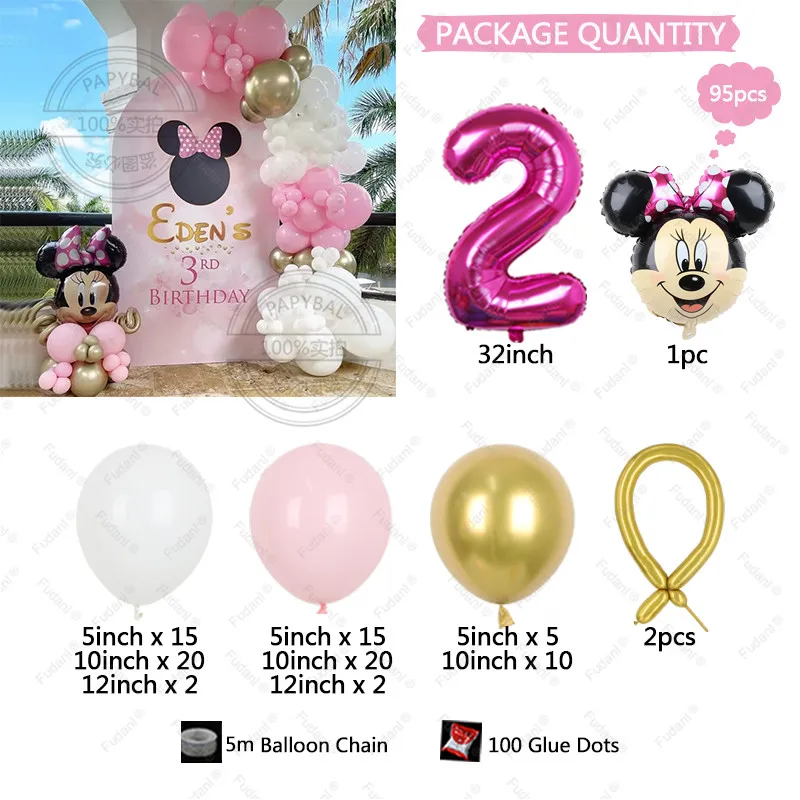 95pcs Disney Mickey Mouse Minnie Head foil Balloon Pink Gold latex globos Wreath Arch Kit Girl kid birthday party decor supplies