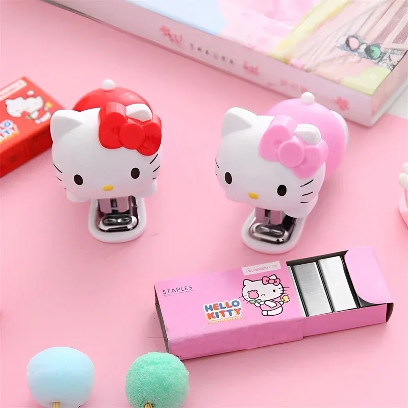 Sanrio Kawaii Hello Kitty Stapler Cartoon Portable Mini Book Binder Compact Office Binding Send Nails Student School Supplies