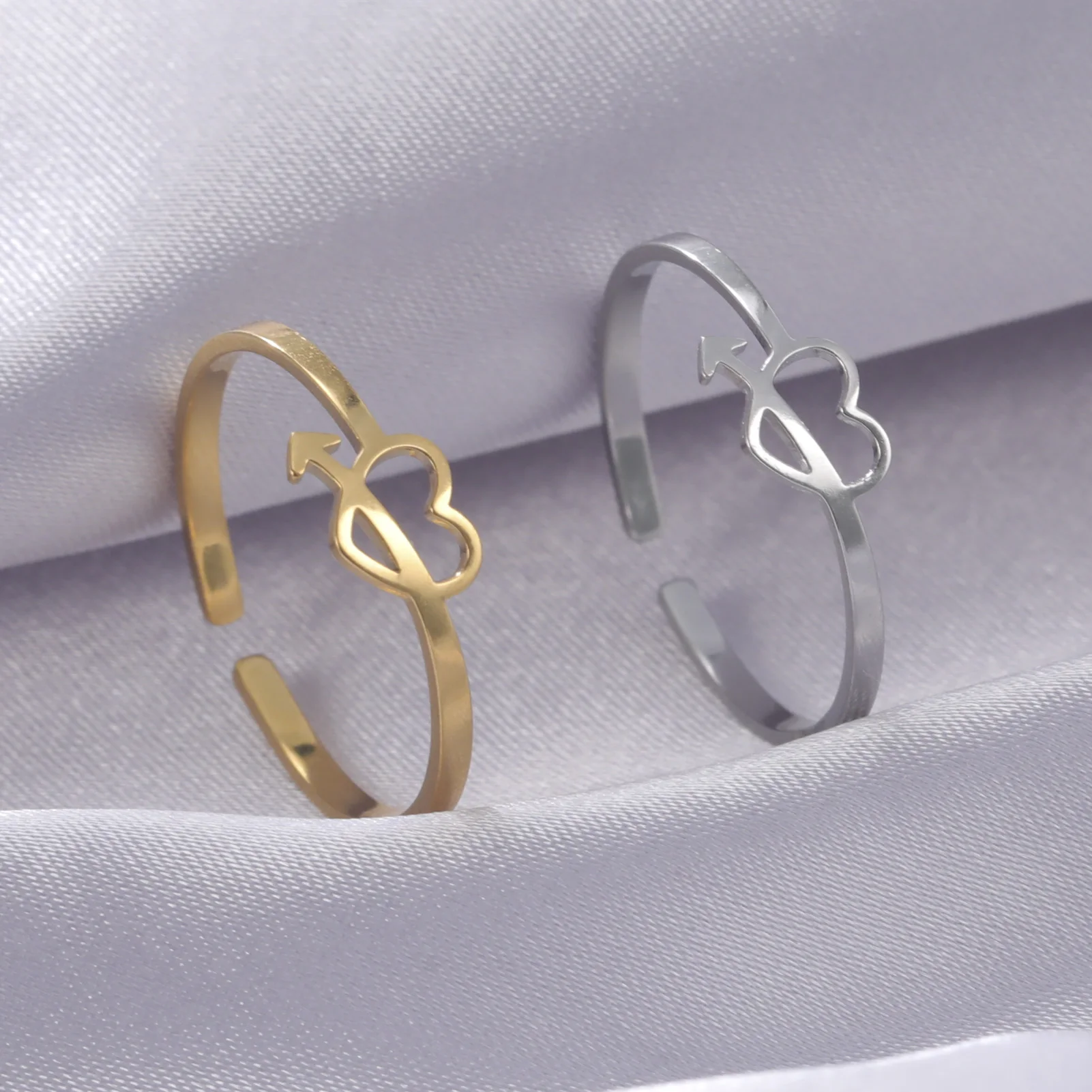 KKjoy Opening Rings Of Women Men Silver Color Stainless steel Arrow through the heart Jewelry Cupid Fashion Accessories Trendy