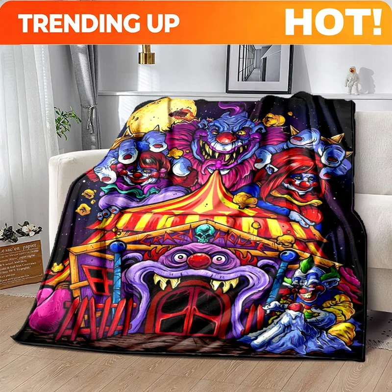 Custom A Terrifying Blanket Featuring A Circus Theme - A Soft Flannel Bedspread Adorned With Clowns, Carnival Tents, Vampire Bat