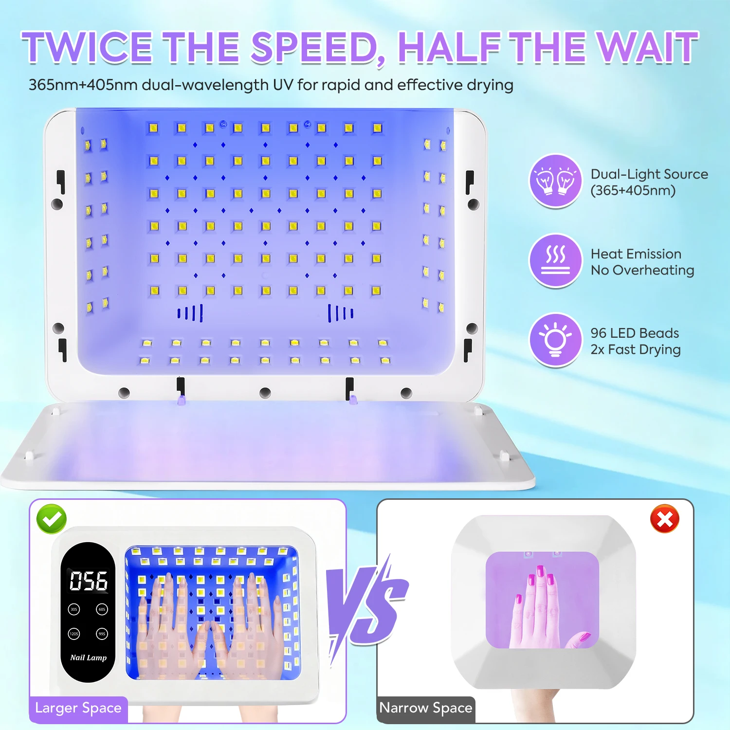 Lampada per unghie a LED UV 96 LED per asciugare le unghie Smalto per unghie 288W Lampada professionale per asciugare il gel per manicure con strumenti per unghie con sensore automatico