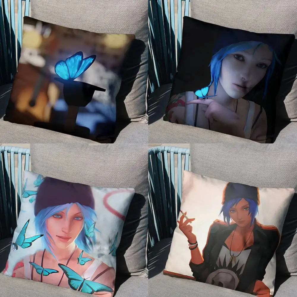 

blue Butterfly Life is Strange Pillow Case Anti-dustmite Pillowcase Invisible zipper silky short plush Sofa cushion cover