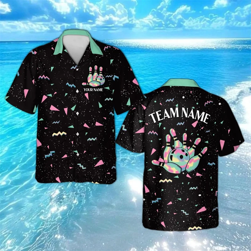 

Retro 80s 90s Style Bowling Shirt Men Women Customized Name Personality Game Sport Shirts Oversized Fashion Button Down Blouse