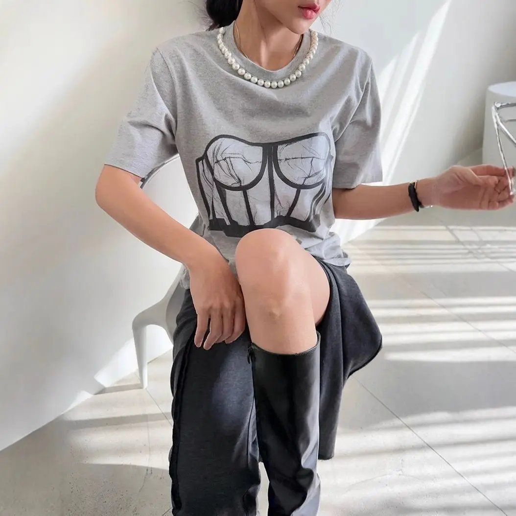 European And American Summer Loose Casual T-shirt Printed Bra Design Sexy women's Short Sleeved Shirt