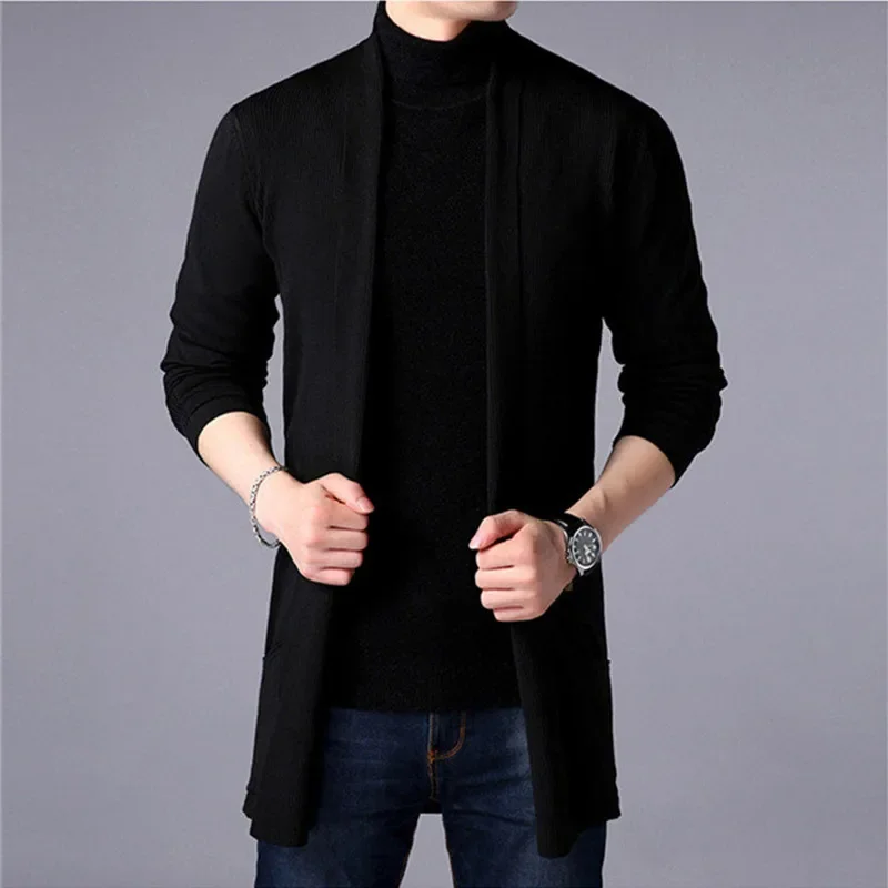 

Autumn New Cardigan Sweater Fashion Men's Slim Fit Medium Length Styles Solid Color Knitted Jacket Casual Sweater Cardigan Top