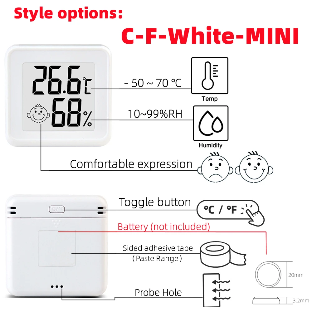 جهاز قياس الحرارة الرقمي LCD صغير، جهاز قياس درجة حرارة الغرفة الداخلية، جهاز قياس الرطوبة، محطة الطقس
