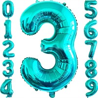 Teal Blue Number Balloon Large 32inch Digital Number 0-9 Teal Blue Turquoise Foil Balloons for Anniversary Birthday Party Decor