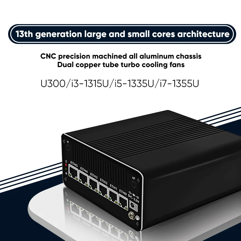 13th Gen Firewall Router I7 1355U I5 1335U I3 1315U U300 6x I226-V 2.5G 2 * NVMe 2 * SATA جهاز جدار الحماية كمبيوتر صغير Proxmox