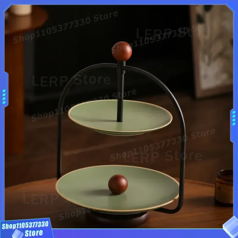Vintage Ceramic Three Tier Fruit Plate Stand Retro Light Luxury Cake Rack for Snacks Nuts Tea Break Dessert Display Holder