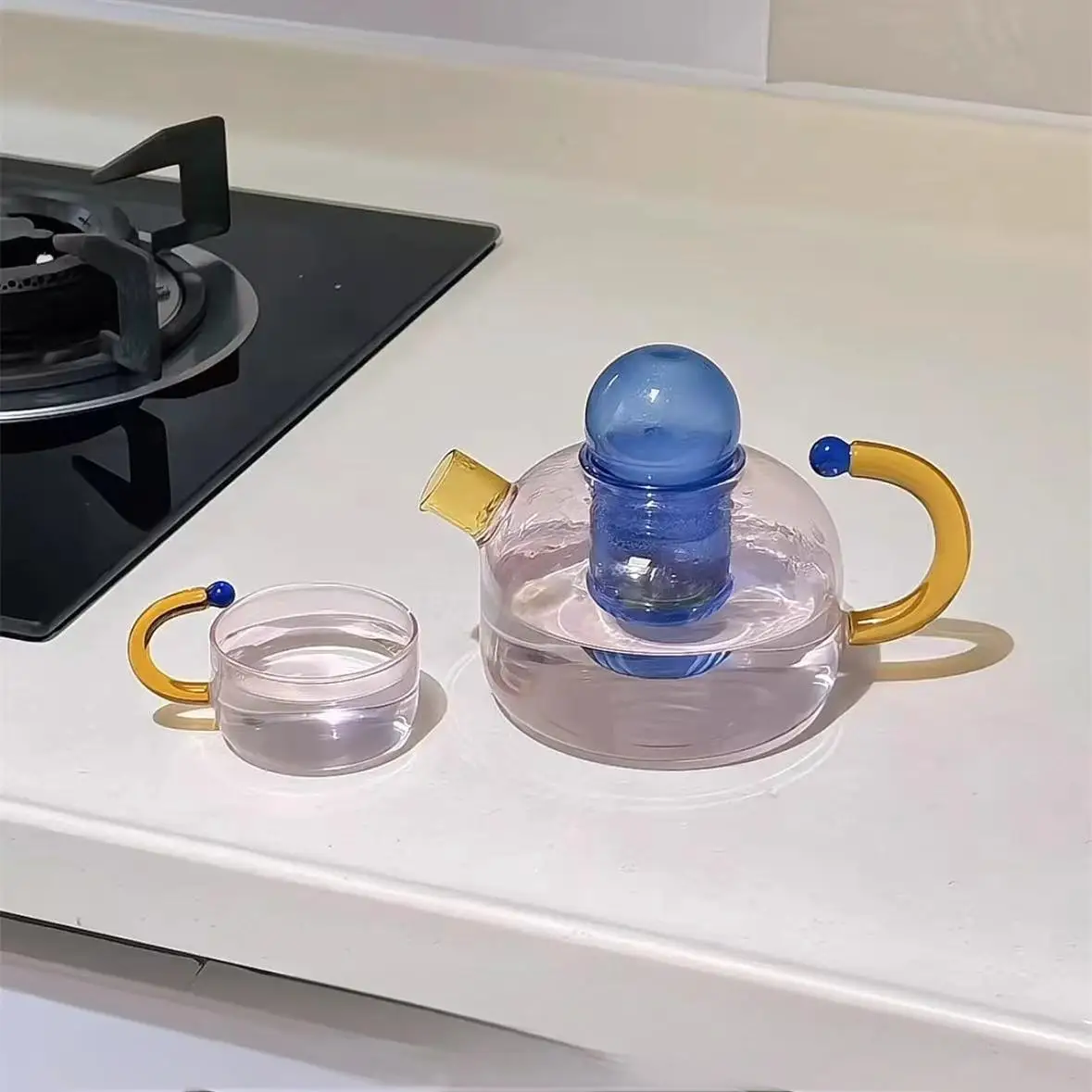 Contrasting High Temperature Resistant Glass Cup Tea Water Separation Filtration Small Bubble Teapot Electric Ceramic Stove