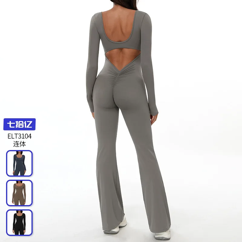 

Cloud-sensing peach hip-lifting long-sleeved yoga one-piece suit, high-intensity fitness exercise one-piece tight suit for women