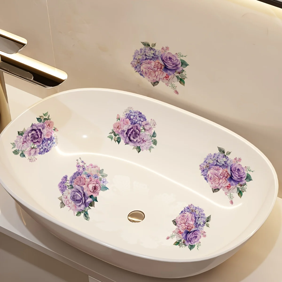 1PC multi-colour rosebud pattern waterproof non-slip self-adhesive bathroom bathroom decorative stickers wash basin stickers