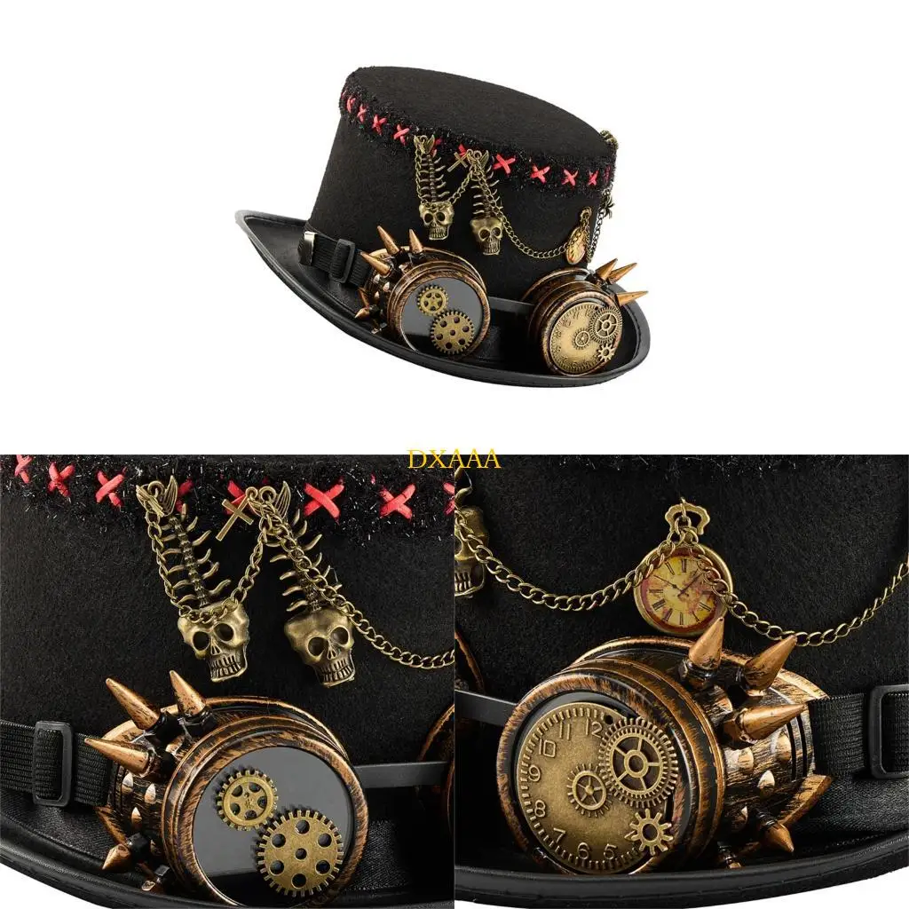 DXAA Vintage Mechanical Chain Top Hat And Vintage Goggles Costume Accessories Top Hat For Cosplay Event And Theme Parties