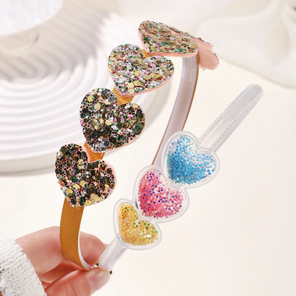 2Pcs Transparent Quicksand Hair Hoop Kids Girls Glitter Heart Sequin Cartoon Hair Bands Children Headwear Baby Hair Accessories