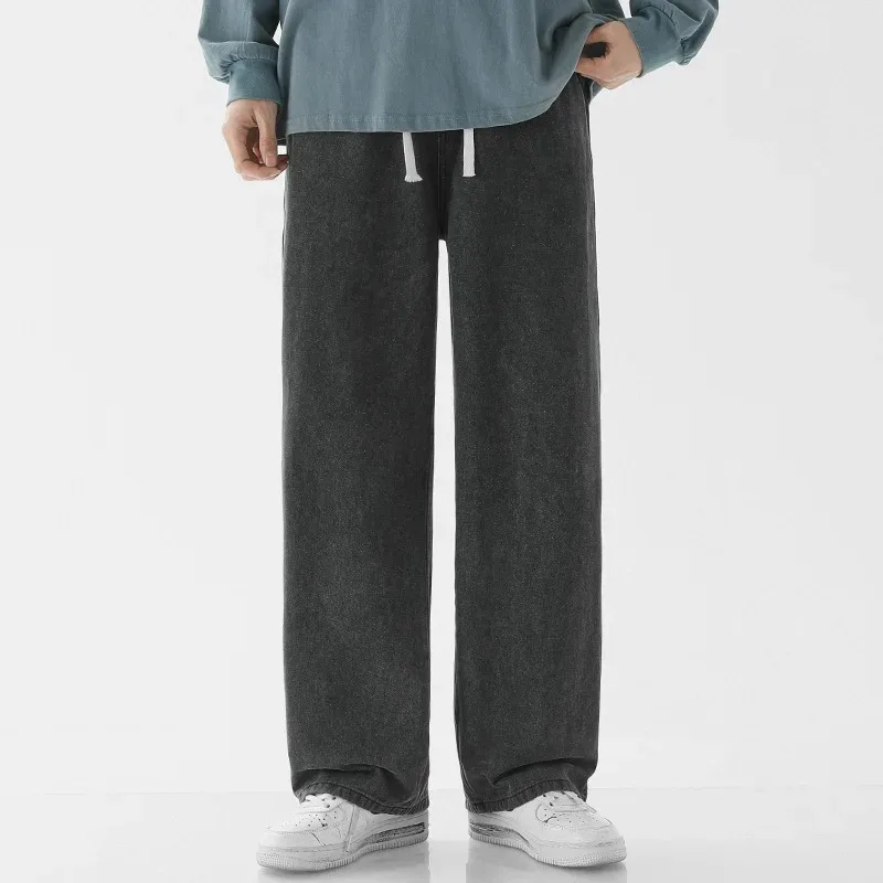 

Pants Denim Pant Men Jeans Vintage Loose Ealstic Waist Lace Up Washed Straight Trousers Y2k Streetwear Work Casual Summer 2026