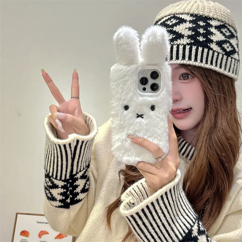 For iphone 16 Promax Autumn/winter ins cartoon rabbit plush Apple 15plus case 14/13 new  Anti-wear Anti-fall Anti-fingerprint