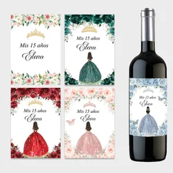 20pcs Custom Mis 15 Años XV Mis Quince Wine Bottle Labels Stickers Customize 15th/16th Girls Birthday Party Decor Labels Crown