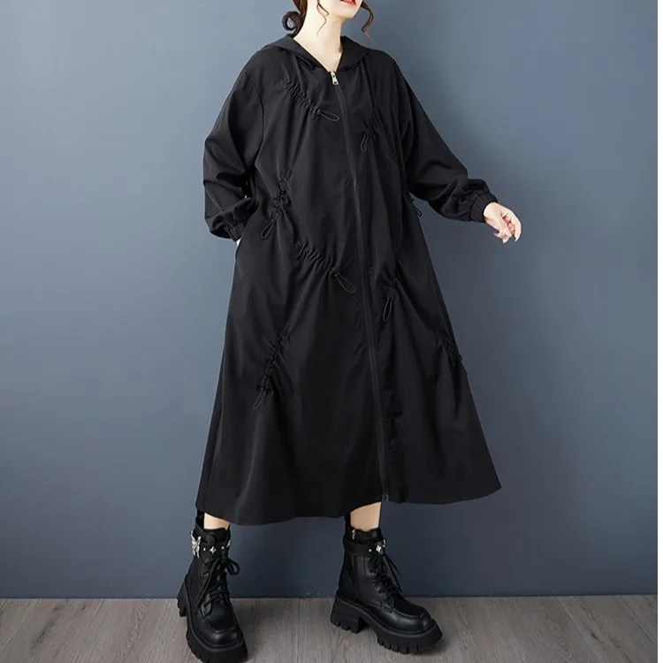 

Casual Oversized Knee-Length Pure Color Autumn Winter Coat Ele Personali Long Coat Loose Fit Korean Sle Windbreaker
