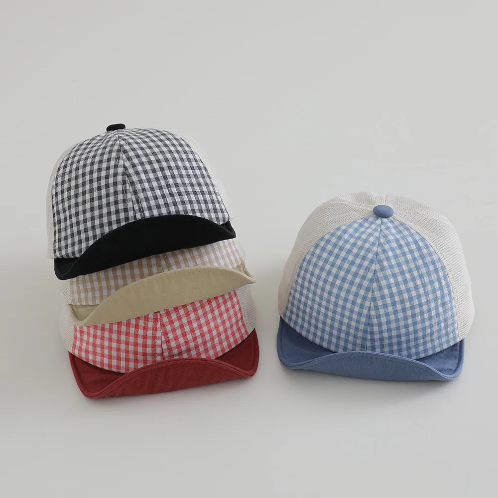 

Fashion Plaid Baby Baseball Hat Mesh Summer Short Brim Adjustable Duck Tongue Caps Boy Girl Children Casual Outdoor Hats