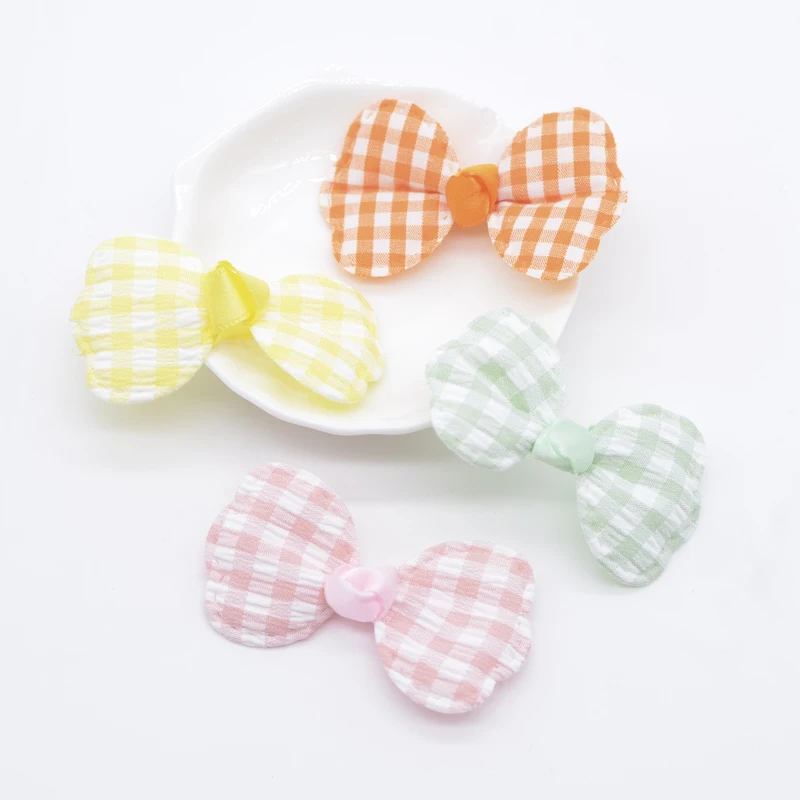 10Pcs 58*32mm Padded Plaid Cloth Bow Tie for DIY Clothes Hat Patches Sewing Handmade Baby Headwear Hair Clips Decor Accessories