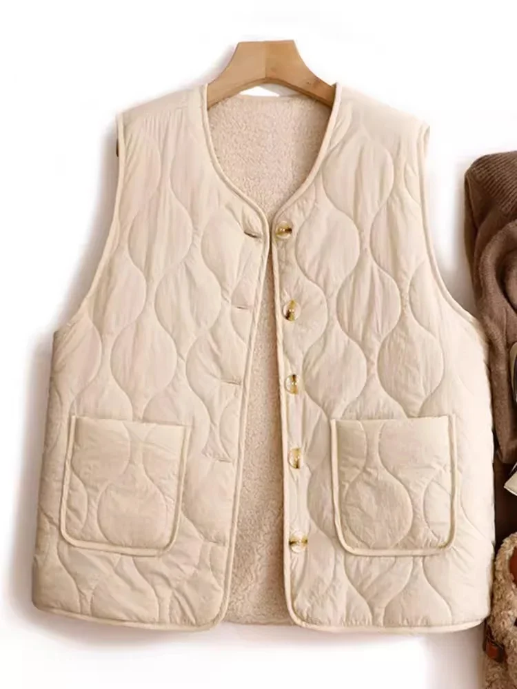 Double-Sided Female Winter Vest 2024 New Autumn Fashion Cotton Waistcoat Sleeveless Quilted Velvet Jacket for Women A396