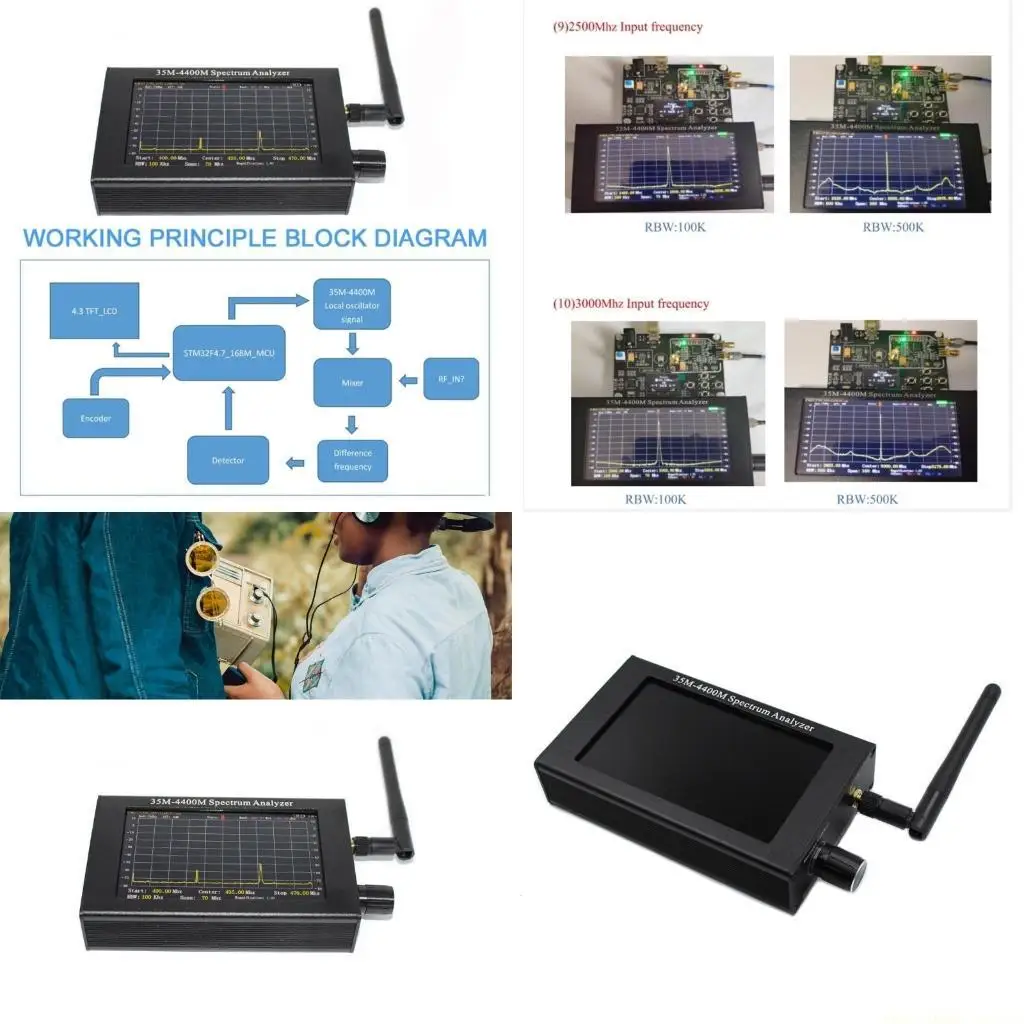 

F62C Ручной частотный крошечный тестер 4,3-дюймовый ЖК-экран Анализатор спектра 35M-4400Mhz