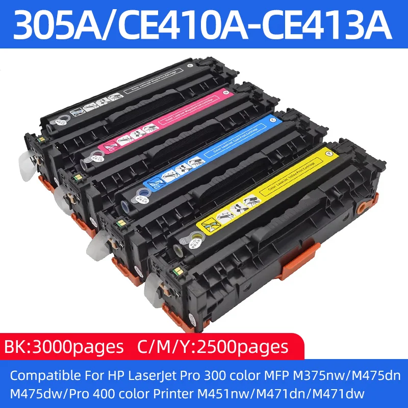 

305A CE410A CE411A CE412A CE413A toner cartridge Compatible For HP LaserJet Pro 300 color MFP M375nw M475dn M475dw Printer