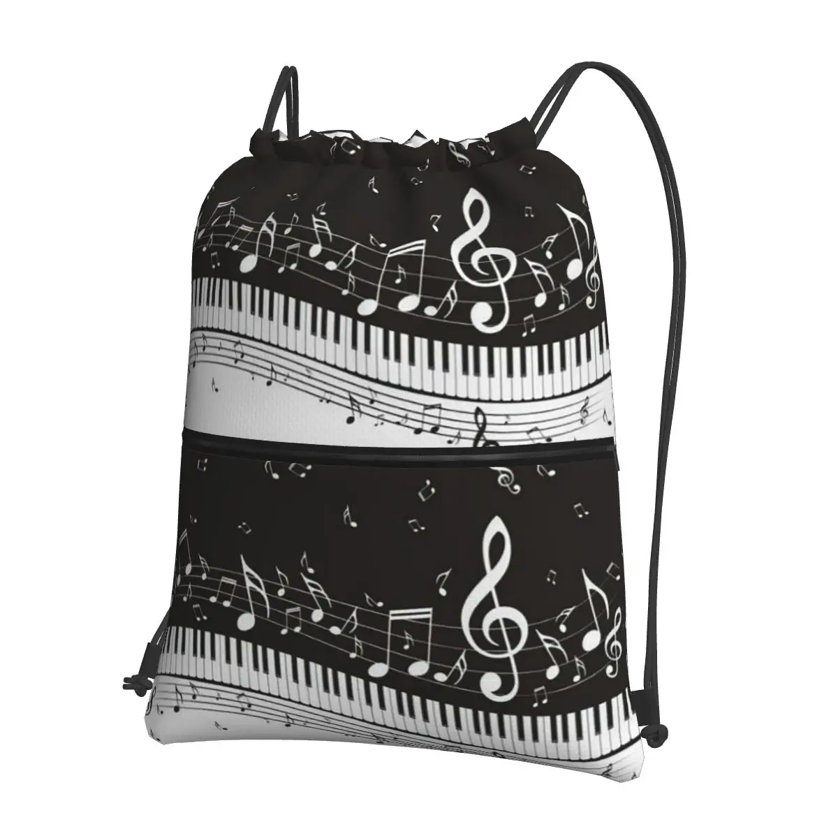 Golden Musical Notes Piano Keyboard Backpacks Fashion Drawstring Bags Storage Bag Book Bags for Man Woman Students