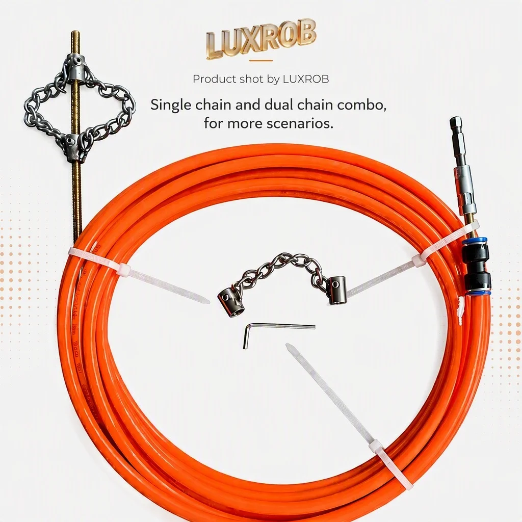 Household Must‑have Drain Cleaner Auger 5MM Flexible Shaft 8MM PE Tube Pipe Dredging Tool Single Dual Chain For Electric Drill