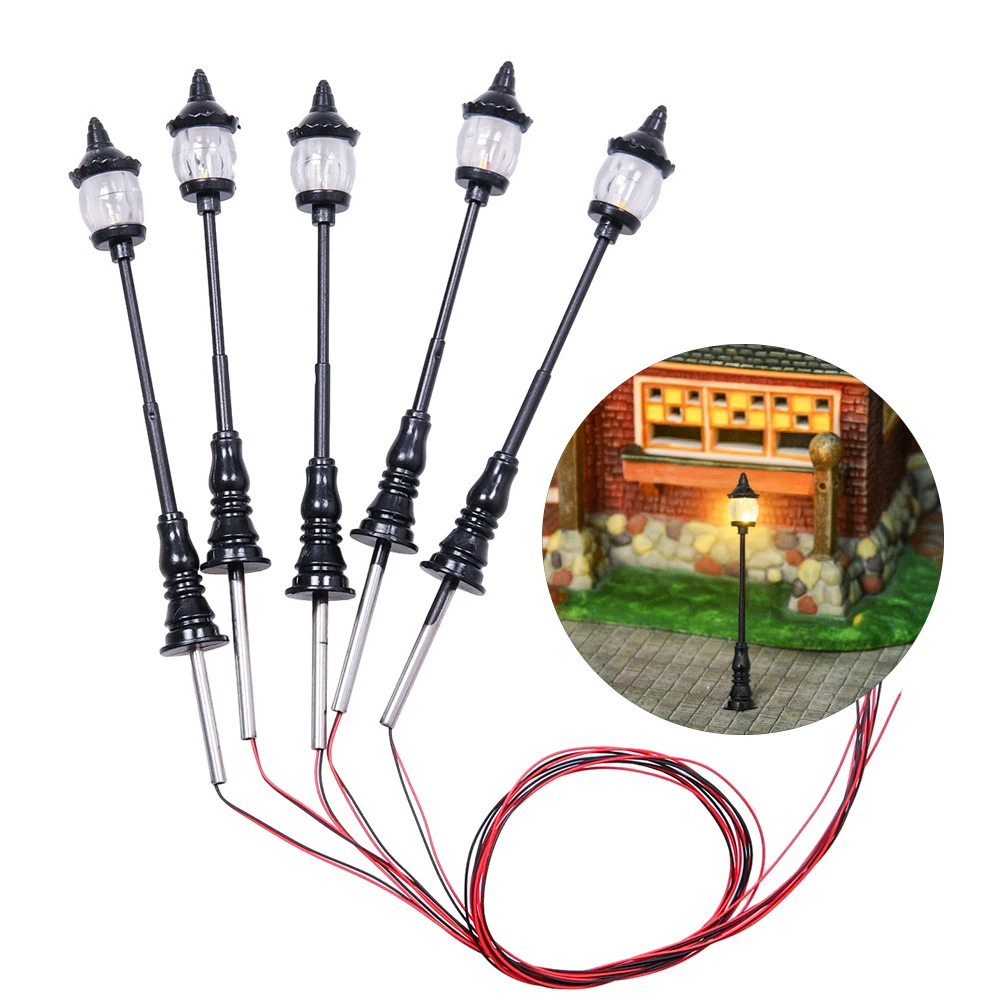 

5Pcs 12V Simulation Model Street Light Miniature Garden Lamp Railway Train Lamppost Diorama Building Sand Table Landscape Layout