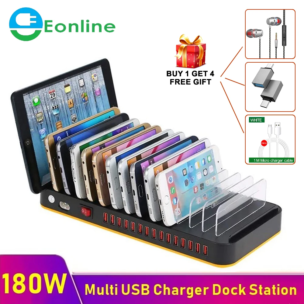 EONLINE Buy 1 Get 4 Universal Quick USB Charger Multi 15 Port 100/180W 3.0 PD Fast Charge Mobile Phone Charging Station Organize