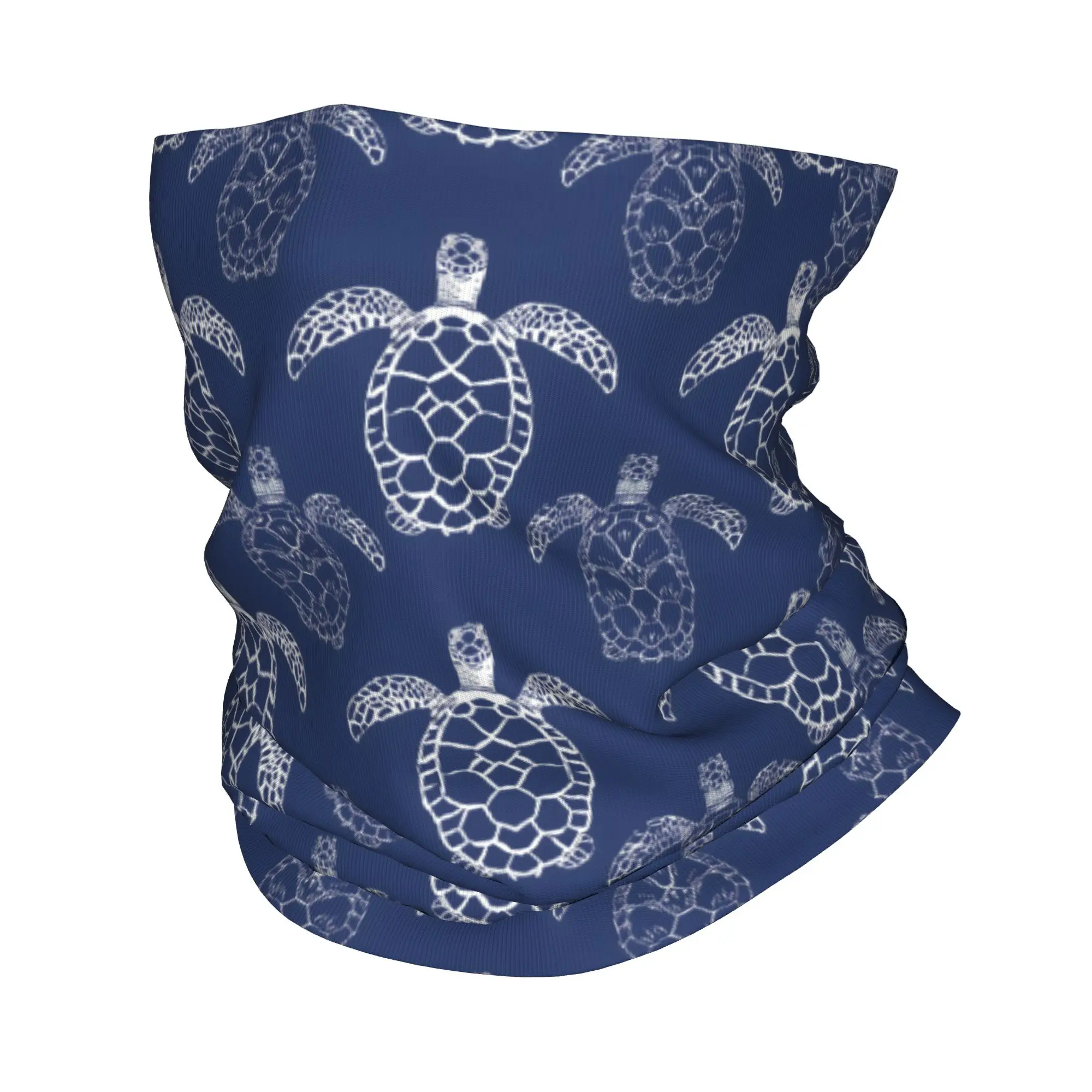 

Sea turtle white lines blue background Bandana Neck Cover Printed Wrap Scarf Multi-use Headband Running For Men Women Adult