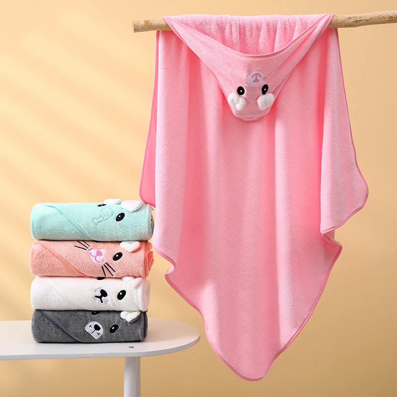 Children's Towel Cloak Quick-Drying Coral Velvet Robe Cartoon Cape Baby Darling Hooded image 2