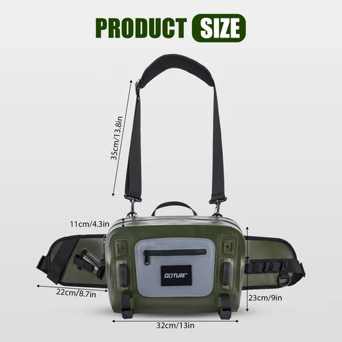 Imagen 2 del producto Bolsa de aparejos de pesca Goture IPX8, riñonera multifuncional impermeable con cuello Halter, bolsa de gran capacidad para pesca con mosca, Camping al aire libre