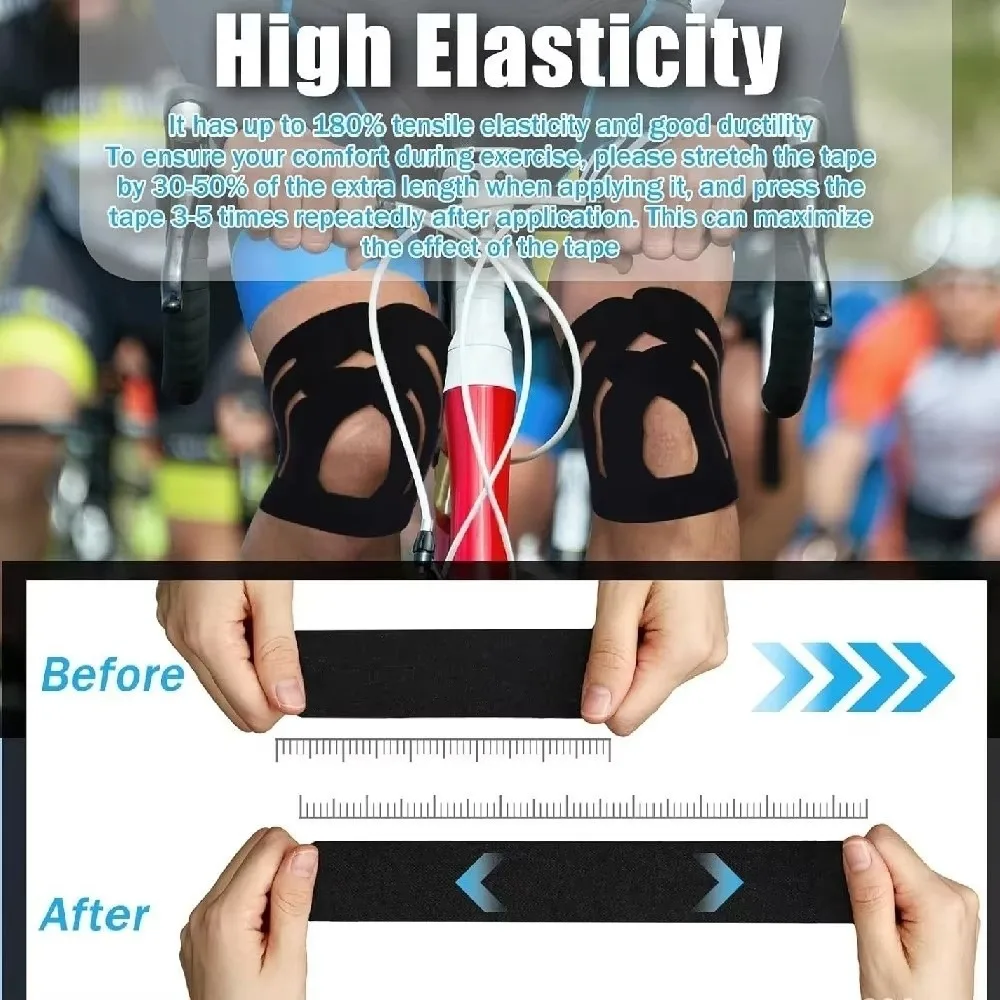 Contoured Knee Support Tape Precut Breathable Elastic Kinesiology Tape Flexible Compression Dynamic Compression