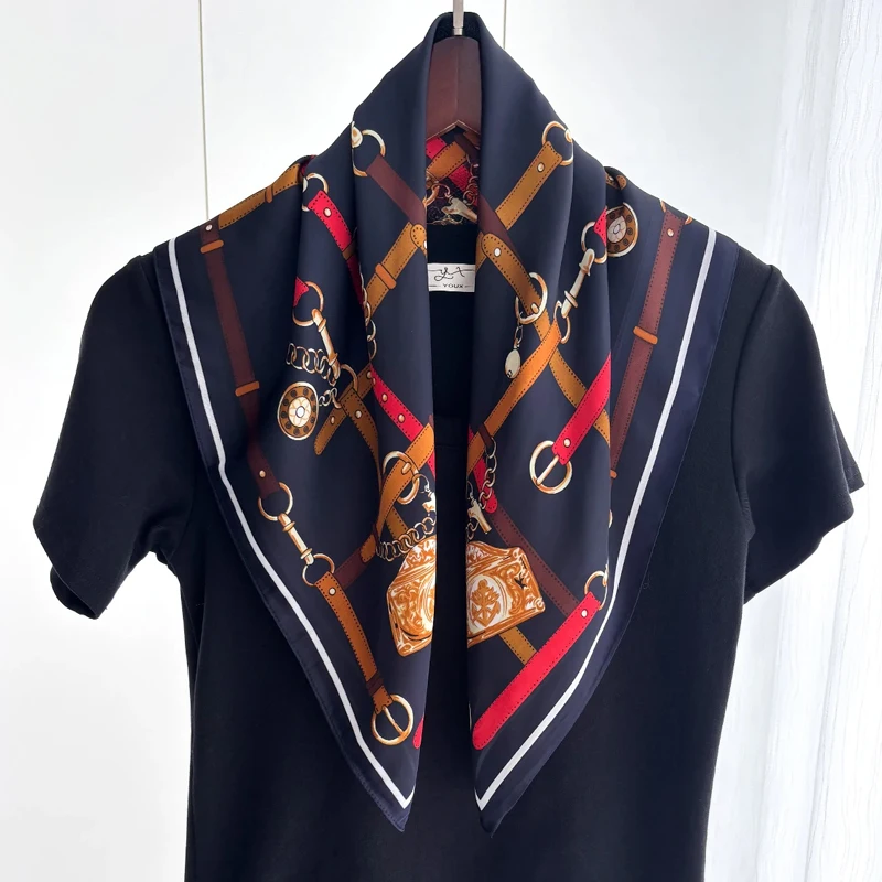 Luxury 70*70cm Square Scarf for Women Soft Satin Neckerchief Female Hair Bands Elegant Ladies Bag Ribbon Headband Bandana Shawl image 3