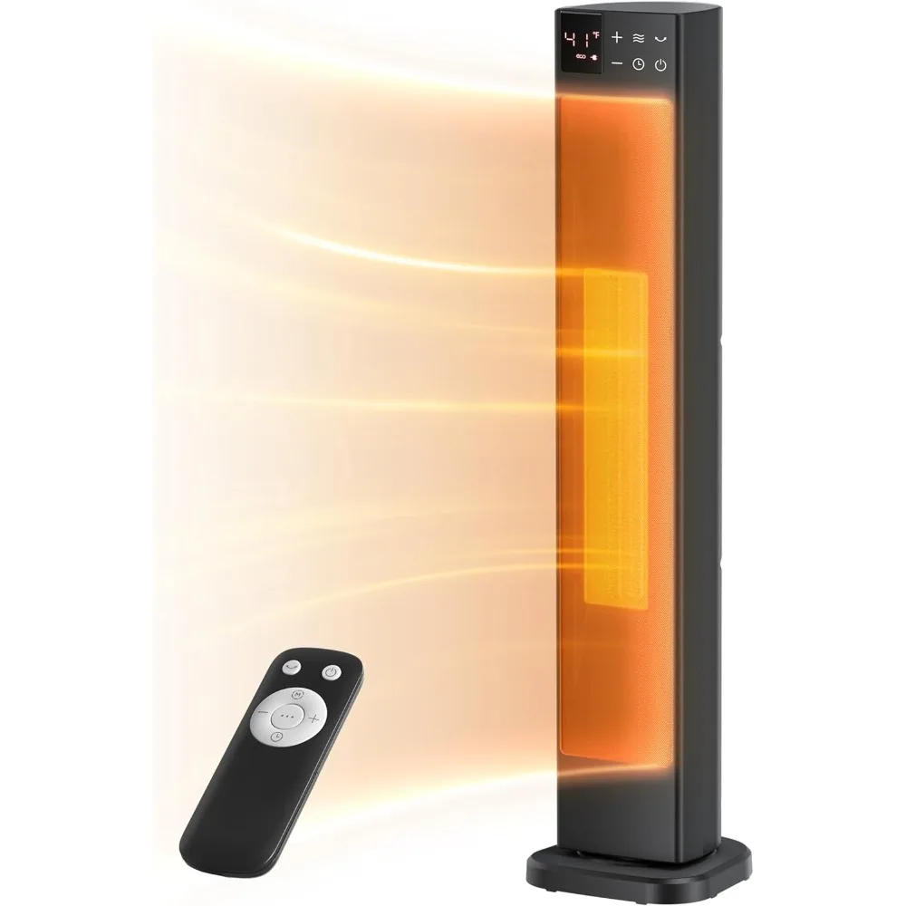 

30” Ceramic Tower Space Heater with Adjustable Thermostat for Large Room, 75° Oscillation, Remote Control & 12H Timer