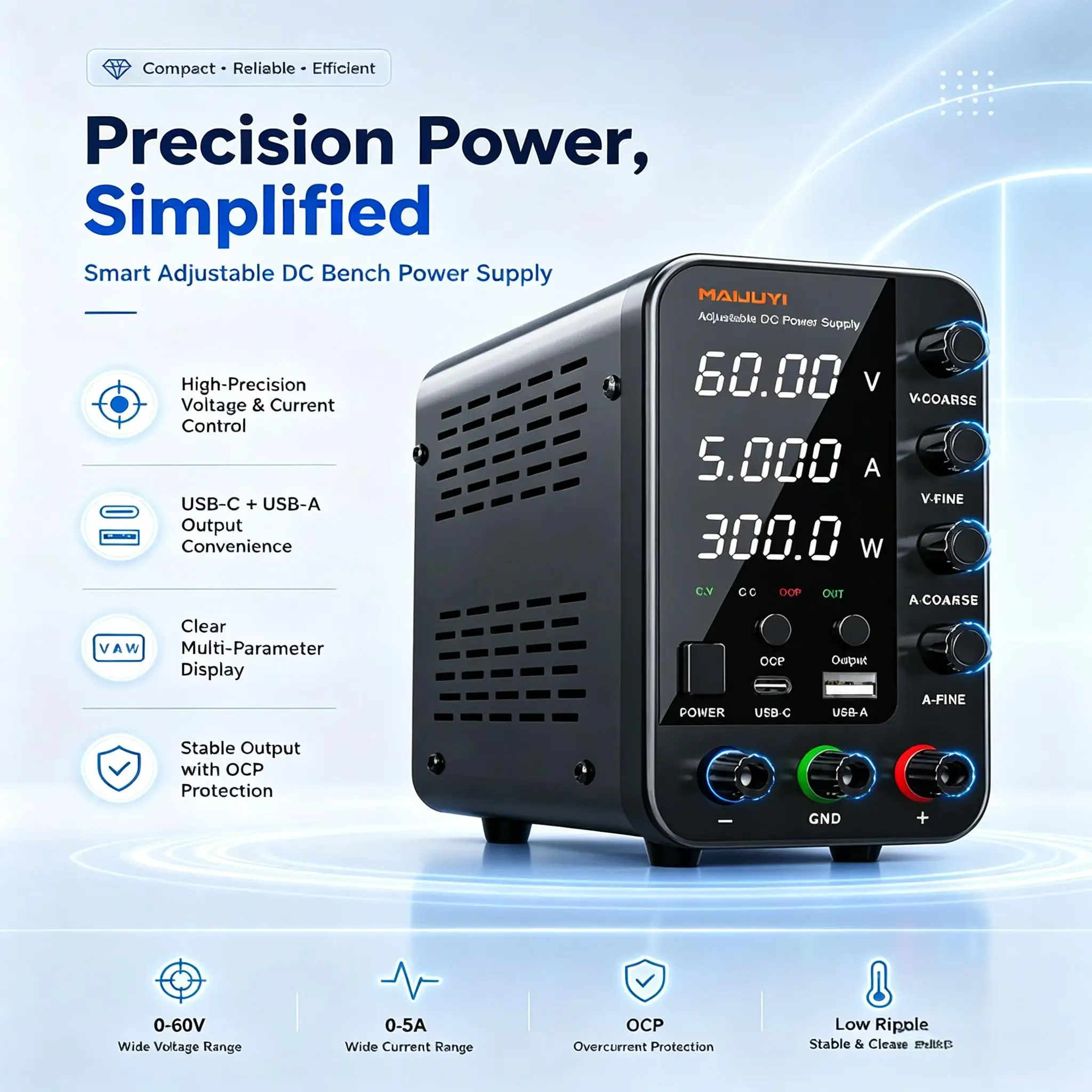 DC Laboratory Desktop Switching Power Supply 30V 60V 120V Adjustable Voltage Regulator for Lab Test Electronic Maintenance