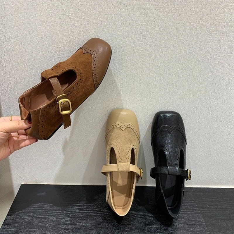 

Новинка 2024, повседневная обувь на плоской подошве, женские модные лоферы с круглой головкой, весенне-осенние кожаные туфли на низком каблуке Женская Обувь