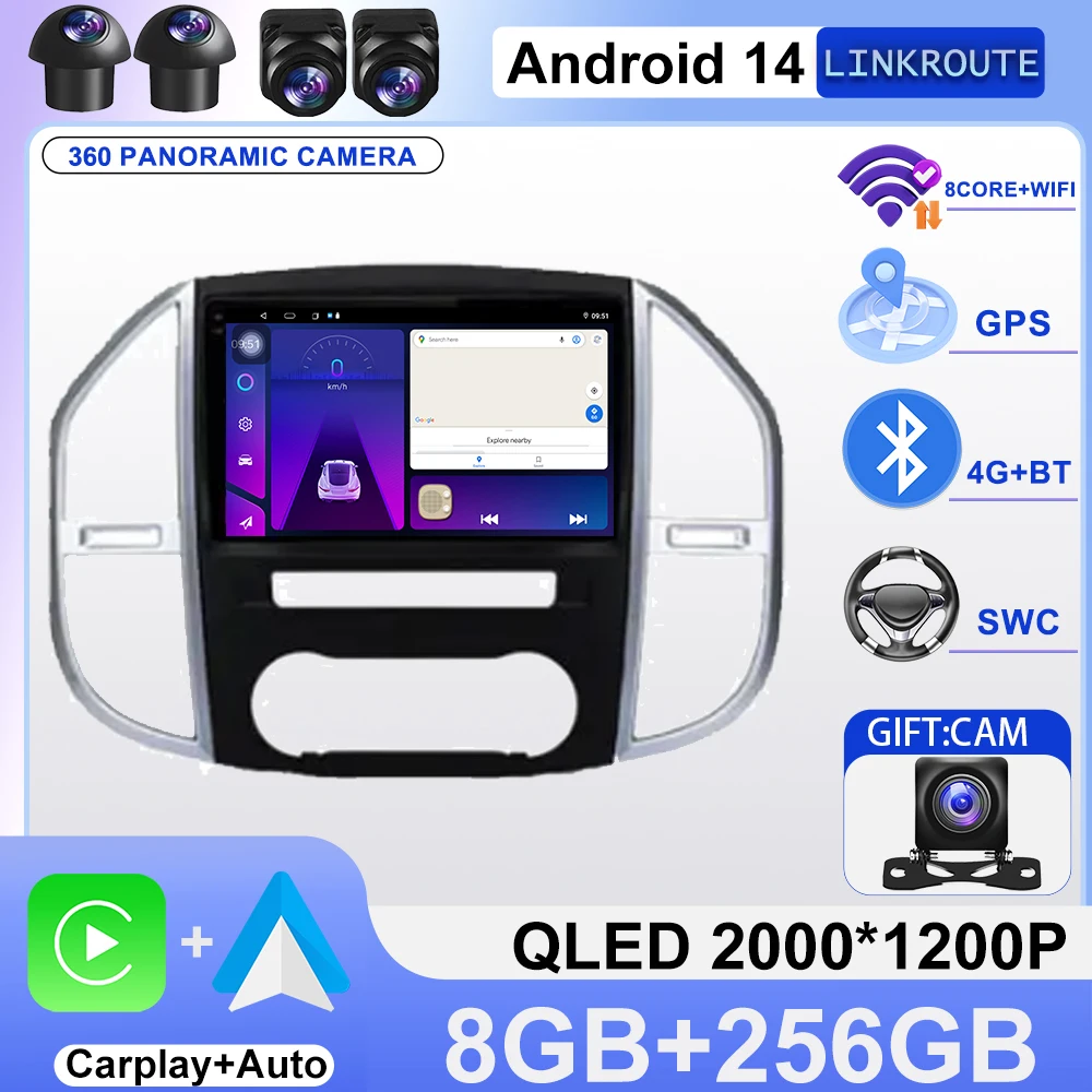 Android 16 Carplay Auto Car Radio For Mercedes Benz Vito 3 W447 2014-2020 Navigation Multimedia Video Player Stereo Head Unit BT