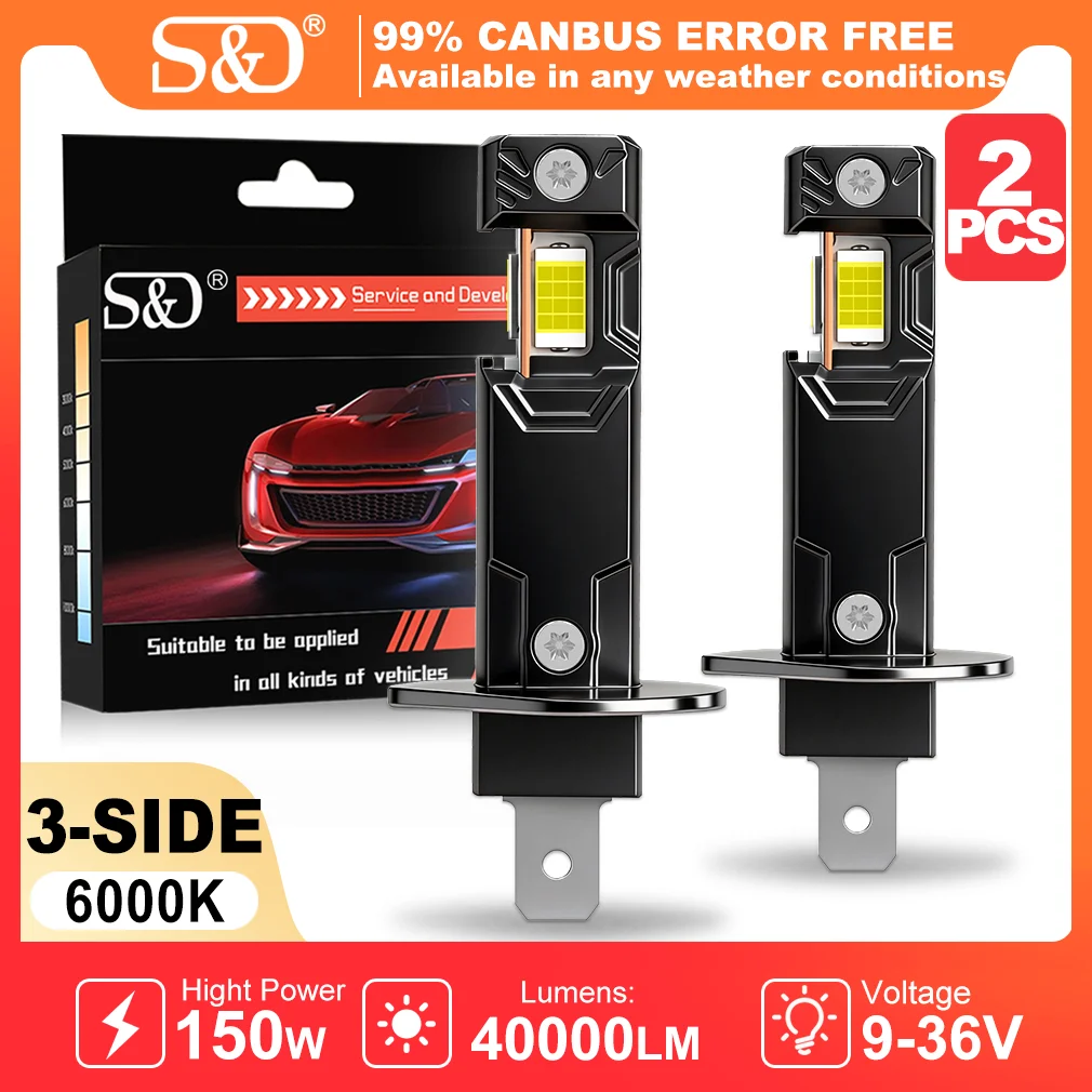 S&D H1 H3 LED Headlight Bulb 40000LM 150W H7 H11 9005 HB3 9006 HB4 High Power LED Auto Fog Lamp 6000K 9-36V Bulb for Car Driving