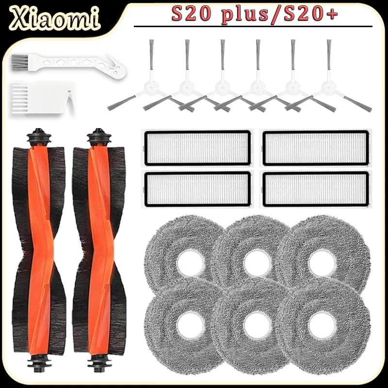 Kit de acessórios para aspirador de pó robô Xiaomi S20 plus/S20+, escova principal, filtro HEPA, pano de limpeza, escova lateral, peças de reposição
