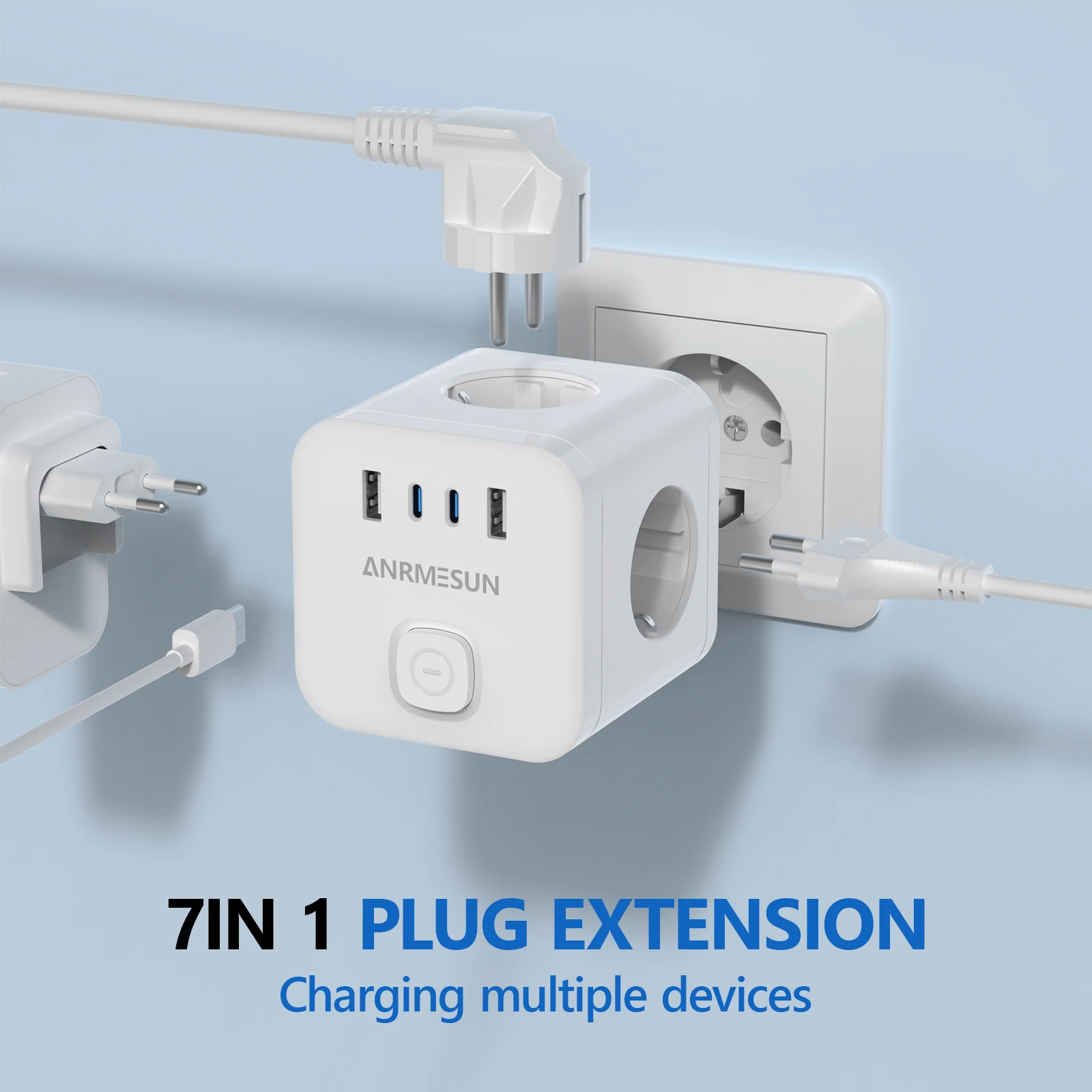 EU Plug Power Strip Cube with 3 AC Outlets Multiple Socket Adapter 100-240V 13A Electric Socket for Home Office Or Travel