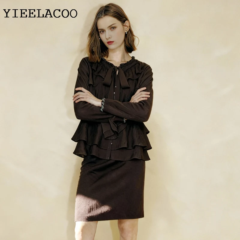 

Женская рубашка, шифоновая рубашка, топ с рюшами и краями, ретро Lazy One, осень-весна 2025, базовая рубашка с длинными рукавами, простая