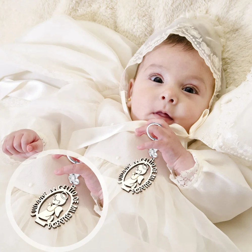 Recuerdos de bautismo Favor de primera comunión para niños o niñas Llavero Llaveros de madera Favor de bautizo con bolsa de organza