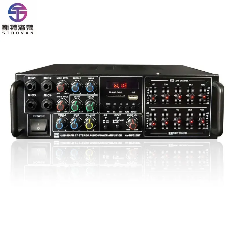 

325BT 2*200W Subwoofer HiFi Home Digital Amplifier Independent Control Equalizer 4 Way Microphone Audio Stereo Digital AMP
