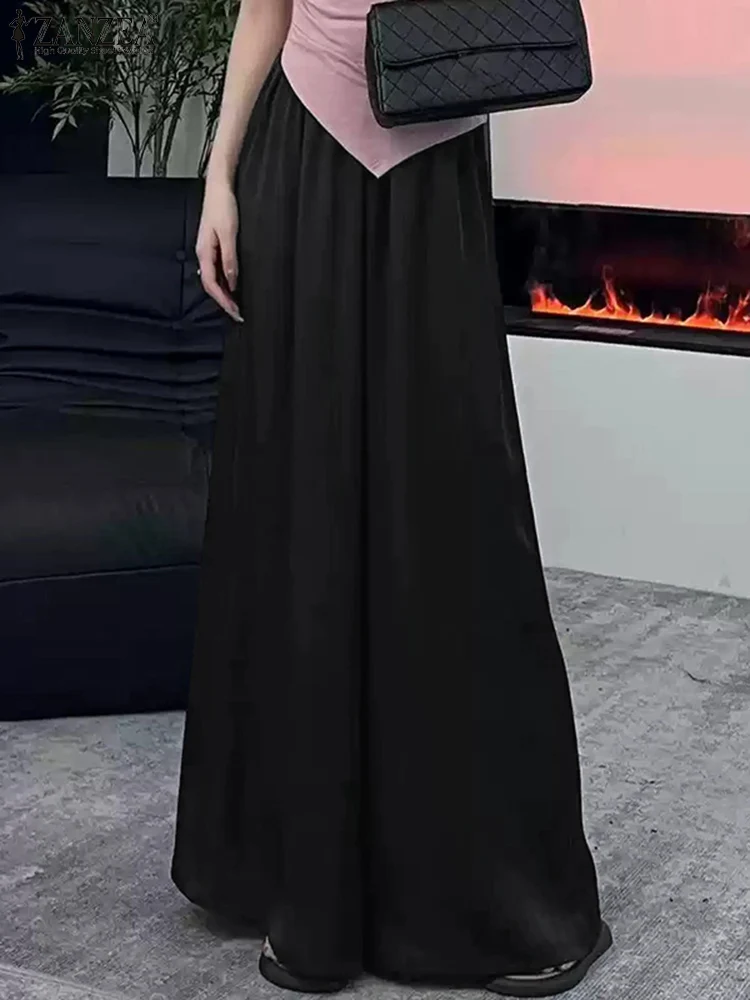 ZANZEA Fashion Women Wide Leg Pants 2024 Autumn Trousers Elegant High Waist Solid Loose Long Pantalon Spring Oversize Palazzo